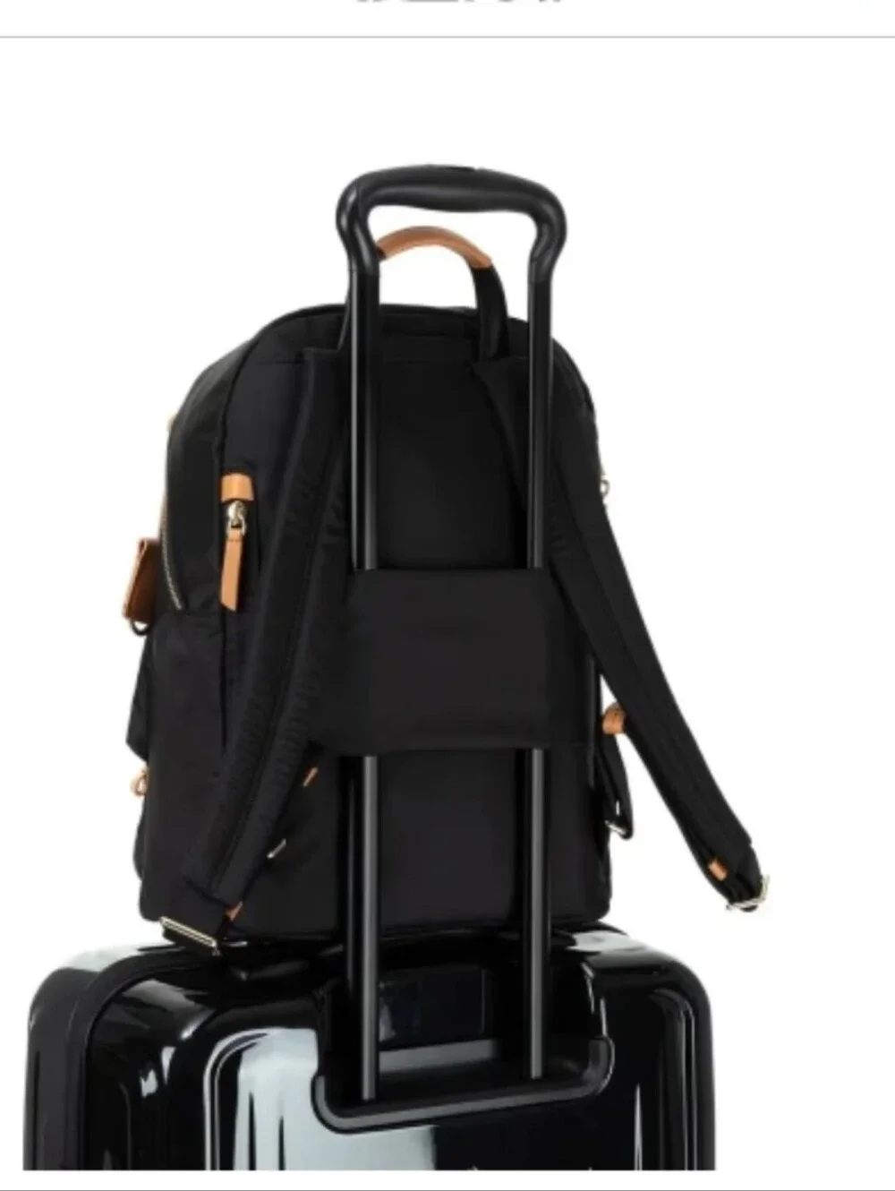 Tumi Voyager Harper Black Backpack with Tan Leather Accents